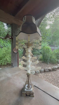 Cow Spine Lamp with Beaded Lamp Shade