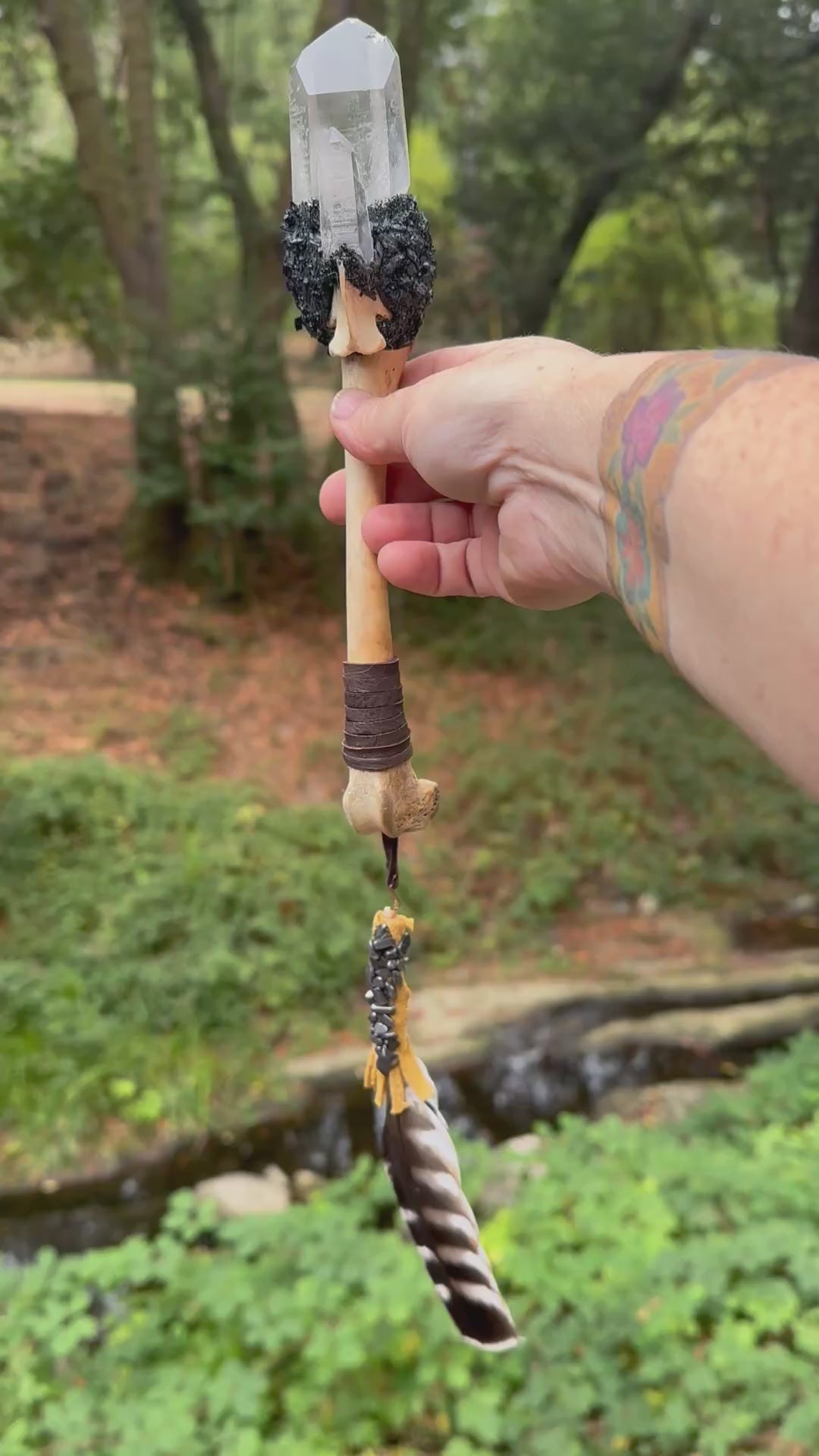 Deer Femur Wand with Lemurian Quartz